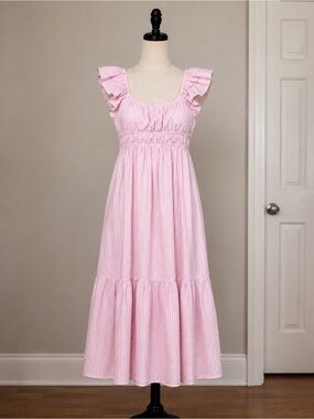 Pink Seersucker Ruffle Strap Sundress